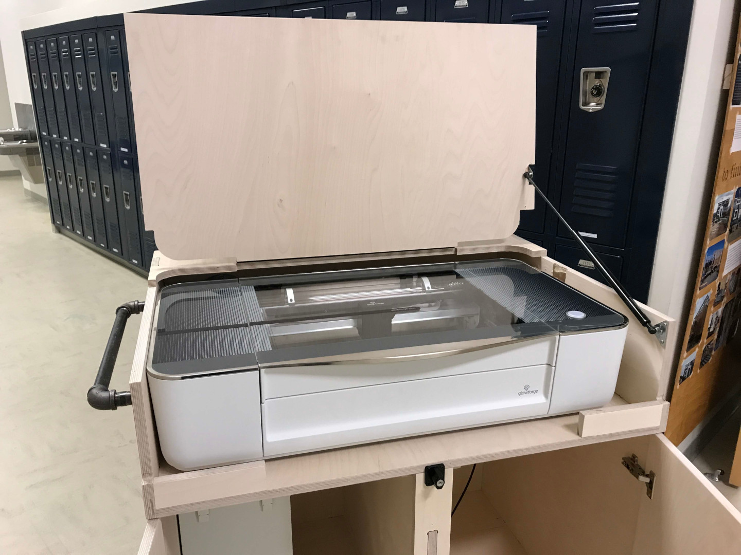 Close-up of glowforge on cart